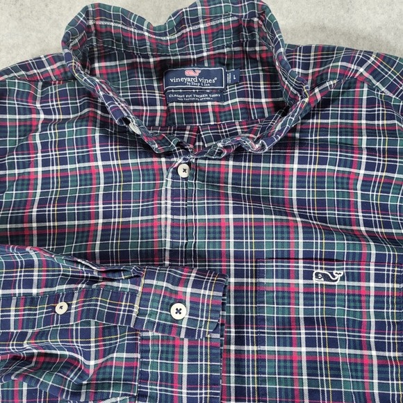 Vineyard Vines Classic Fit Tucker Long Sleeve Shirt Mens Large Green‎ Red Blue - Picture 1 of 11